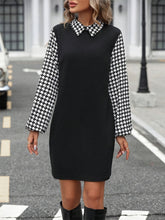 Load image into Gallery viewer, Houndstooth Collared Neck Long Sleeve Mini Dress
