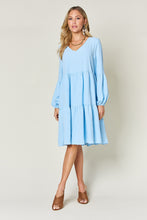 Load image into Gallery viewer, Double Take Full Size V-Neck Balloon Sleeve Tiered Dress with Pockets
