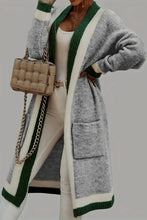 Load image into Gallery viewer, Pocketed Contrast Long Sleeve Hooded Cardigan
