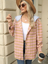 Load image into Gallery viewer, Drawstring Plaid Long Sleeve Hooded Jacket
