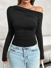 Load image into Gallery viewer, Ruched One Shoulder Long Sleeve T-Shirt
