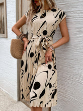 Load image into Gallery viewer, Tied Pleated Printed Cap Sleeve Dress
