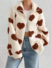 Load image into Gallery viewer, Heart Zip Up Drop Shoulder Furry Jacket
