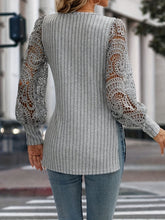 Load image into Gallery viewer, Slit Round Neck Lace Long Sleeve T-Shirt
