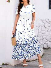 Load image into Gallery viewer, Smocked Printed Short Sleeve Midi Dress
