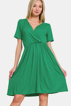 Load image into Gallery viewer, Zenana Surplice Short Sleeve Brushed DTY Dress
