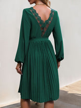 Load image into Gallery viewer, Lace V-Neck Long Sleeve Pleated Dress
