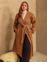 Load image into Gallery viewer, Plus Size Tied Long Sleeve Hooded Coat with Pockets
