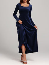 Load image into Gallery viewer, Square Neck Long Sleeve Velvet Dress
