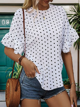 Load image into Gallery viewer, Slit Polka Dot Round Neck Half Sleeve Blouse

