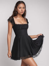 Load image into Gallery viewer, Lace Detail Square Neck Cap Sleeve Mini Dress
