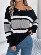 Load image into Gallery viewer, Color Block Asymmetrical Neck Long Sleeve Sweater
