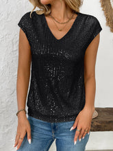 Load image into Gallery viewer, Sequin V-Neck Cap Sleeve Top
