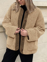 Load image into Gallery viewer, Contrast Button Up Sherpa Jacket with Pockets
