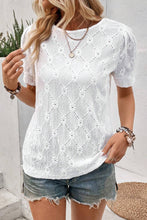 Load image into Gallery viewer, Eyelet Round Neck Short Sleeve Blouse
