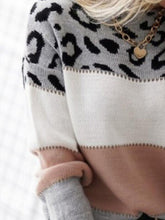 Load image into Gallery viewer, Leopard Color Block Round Neck Long Sleeve Sweater
