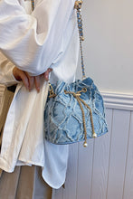 Load image into Gallery viewer, Chain Drawstring Raw Edge Denim Bucket Bag
