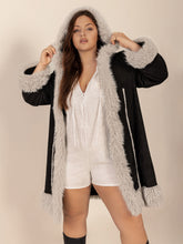 Load image into Gallery viewer, Plus Size Fuzzy Trim Open Front Long Sleeve Hooded Coat
