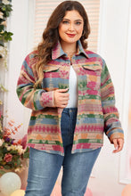 Load image into Gallery viewer, Plus Size Pocketed Printed Collared Neck Jacket
