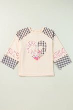 Load image into Gallery viewer, Heart Plaid Round Neck Long Sleeve Blouse
