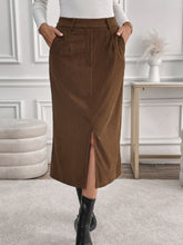 Load image into Gallery viewer, Perfee Slit Midi Skirt with Pockets
