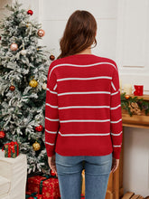 Load image into Gallery viewer, Sequin Santa Striped Round Neck Long Sleeve Sweater
