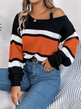 Load image into Gallery viewer, Color Block Asymmetrical Neck Long Sleeve Sweater
