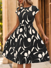 Load image into Gallery viewer, Tied Pleated Printed Cap Sleeve Dress
