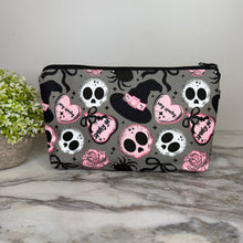 Load image into Gallery viewer, Pouch - Halloween Fall - Spooky Girl Skull Pink Grey
