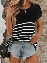 Load image into Gallery viewer, Striped Round Neck Short Sleeve Knit Top
