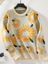 Load image into Gallery viewer, Sunflower Round Neck Long Sleeve Sweater
