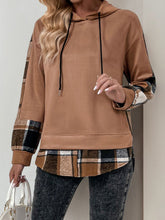 Load image into Gallery viewer, Perfee Drawstring Slit Plaid Long Sleeve Hoodie
