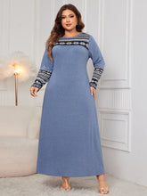 Load image into Gallery viewer, Plus Size Printed Round Neck Long Sleeve Dress
