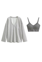 Load image into Gallery viewer, Basic Bae V-Neck Dropped Shoulder Long Sleeve Sweatshirt with Bra
