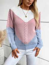 Load image into Gallery viewer, Color Block Round Neck Long Sleeve Sweater
