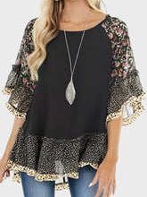 Load image into Gallery viewer, Full Size Frill Printed Round Neck Half Sleeve Blouse
