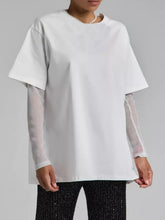 Load image into Gallery viewer, Faux Layered Round Neck Mesh Sleeve Top
