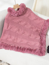 Load image into Gallery viewer, Fuzzy Hem Cable-Knit Poncho
