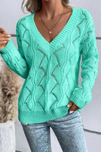 Load image into Gallery viewer, Openwork V-Neck Long Sleeve Sweater
