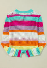 Load image into Gallery viewer, Openwork Contrast Striped Round Neck Knit Top
