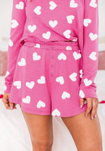 Load image into Gallery viewer, Heart Round Neck Long Sleeve Top and Elastic Waist Shorts Set
