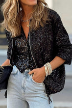 Load image into Gallery viewer, Sequin Zip Up Long Sleeve Jacket
