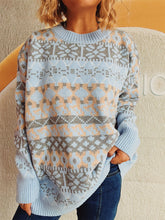 Load image into Gallery viewer, Geometric Round Neck Dropped Shoulder Sweater
