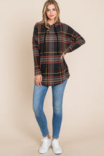 Load image into Gallery viewer, BOMBOM Drawstring Plaid Long Sleeve Hoodie
