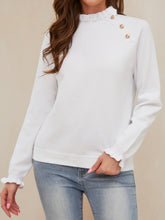 Load image into Gallery viewer, Decorative Button Turtleneck Long Sleeve T-Shirt
