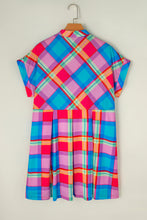 Load image into Gallery viewer, Plaid Notched Short Sleeve Mini Dress
