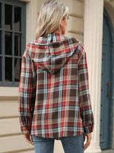 Load image into Gallery viewer, Drawstring Plaid Hooded Long Sleeve Top
