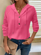 Load image into Gallery viewer, Full Size Texture Button Detail Drawstring Long Sleeve Hoodie
