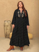 Load image into Gallery viewer, Plus Size Embroidered Polka Dot Notched Long Sleeve Dress
