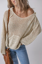 Load image into Gallery viewer, Openwork Dropped Shoulder Hooded Knit Top
